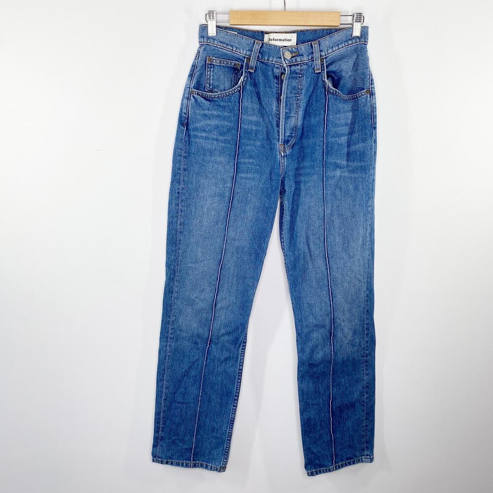 Reformation Blue‎ Denim Celtic Cynthia High Pintuck Relaxed Fit Jeans Womens 26